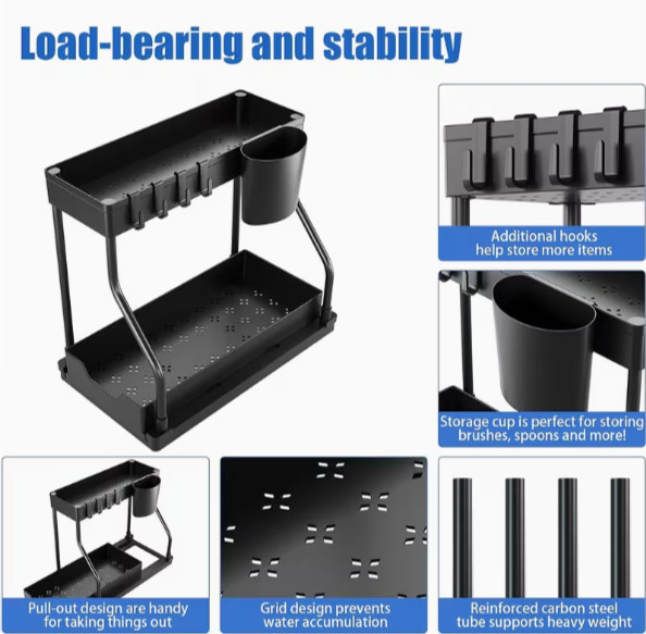 2 Pack Under Sink Organizer 2 Tier Pull Out Storage Rack for Kitchen & Bath gallery