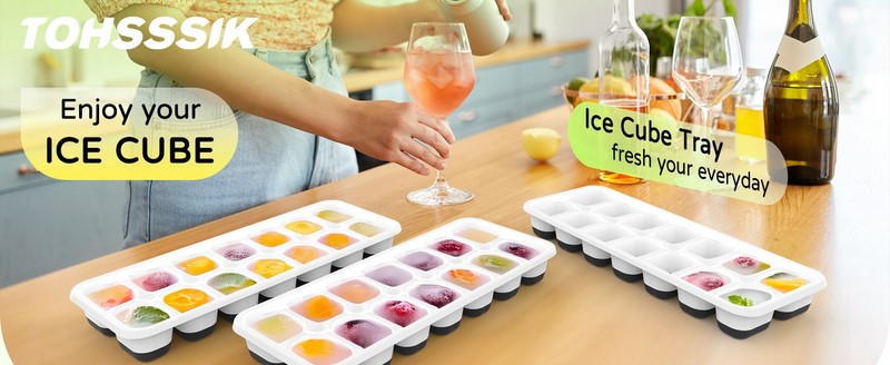 Ice Cube Tray 5 Pack, Stackable Silicone Ice Cube Trays with Lid– Easy Release gallery