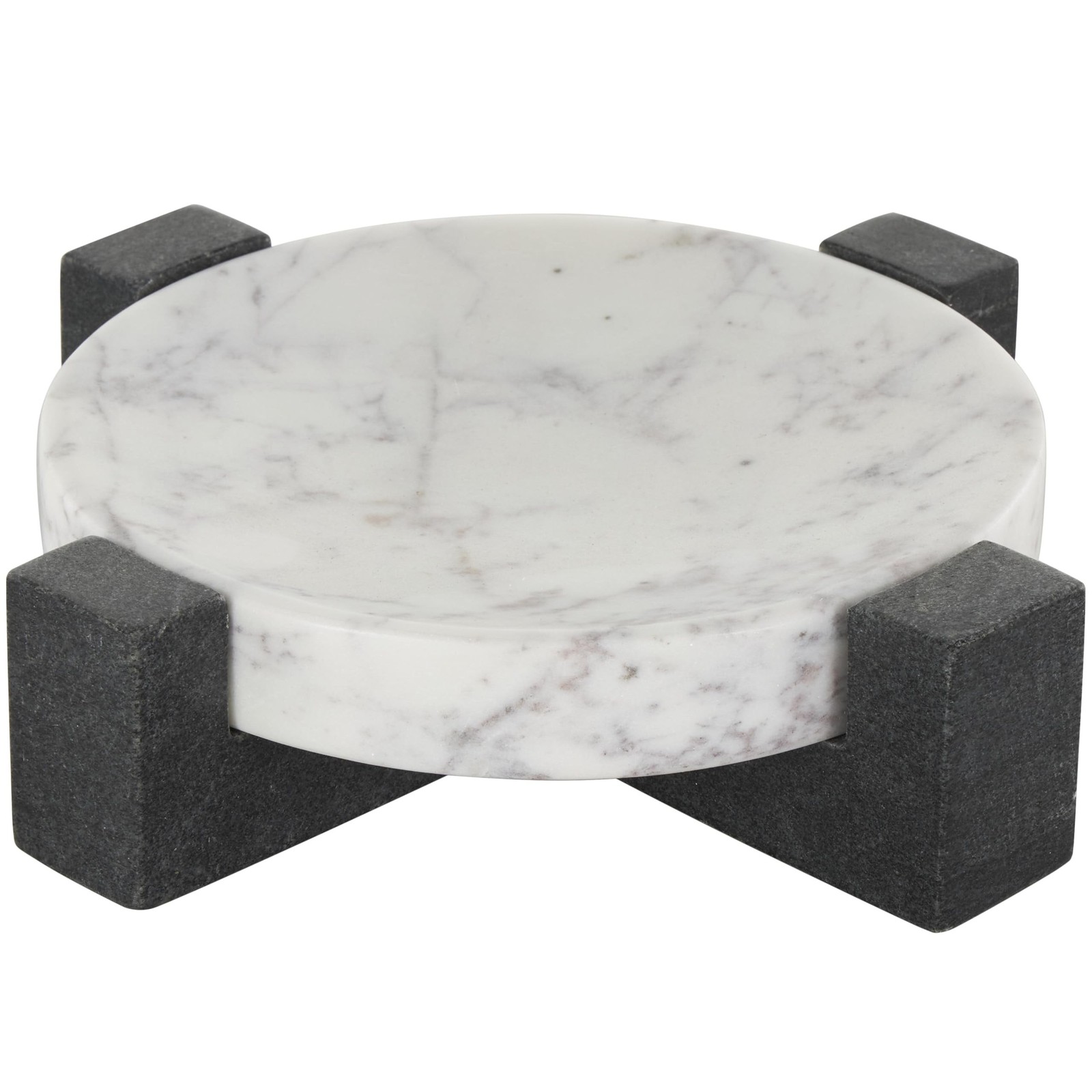 Deco 79 Marble Geometric Living Room Decor Tray Round Ottoman Tray with Black... gallery