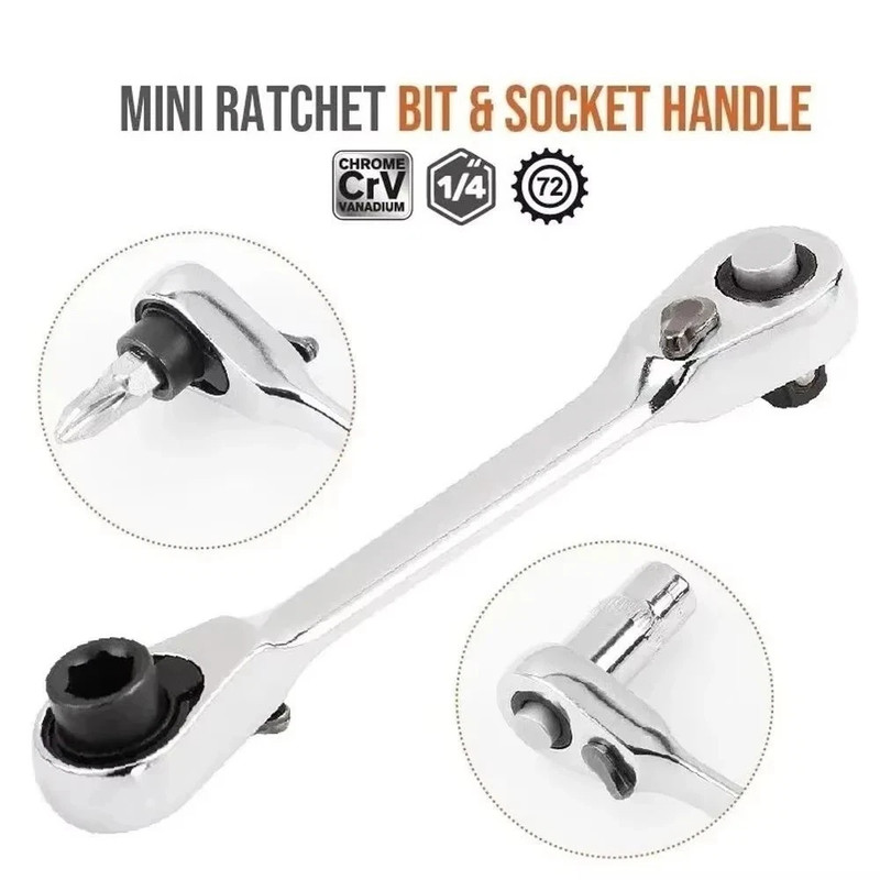 1/4" Mini Double-Ended Quick Socket Ratchet Wrench Rod Screwdriver Bit Tools * gallery