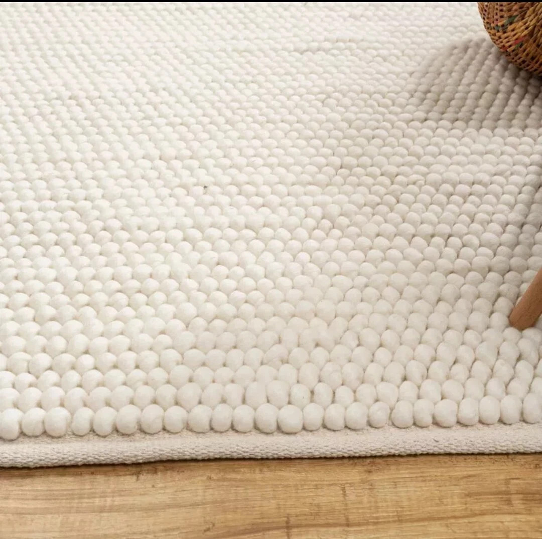 Handwoven Ivory/Off White Chunky Wool Area Rug Scandinavian Modern Design Rug gallery