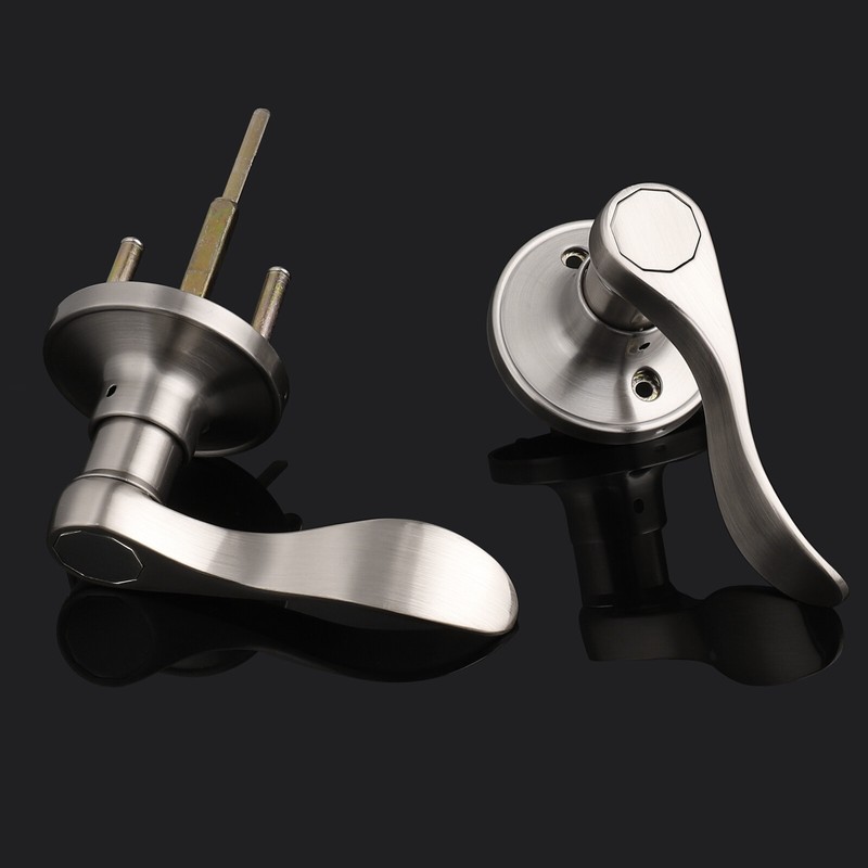 Front Door Handle Entry Lock set Brushed Nickel Privacy Passage Levers Knobs gallery