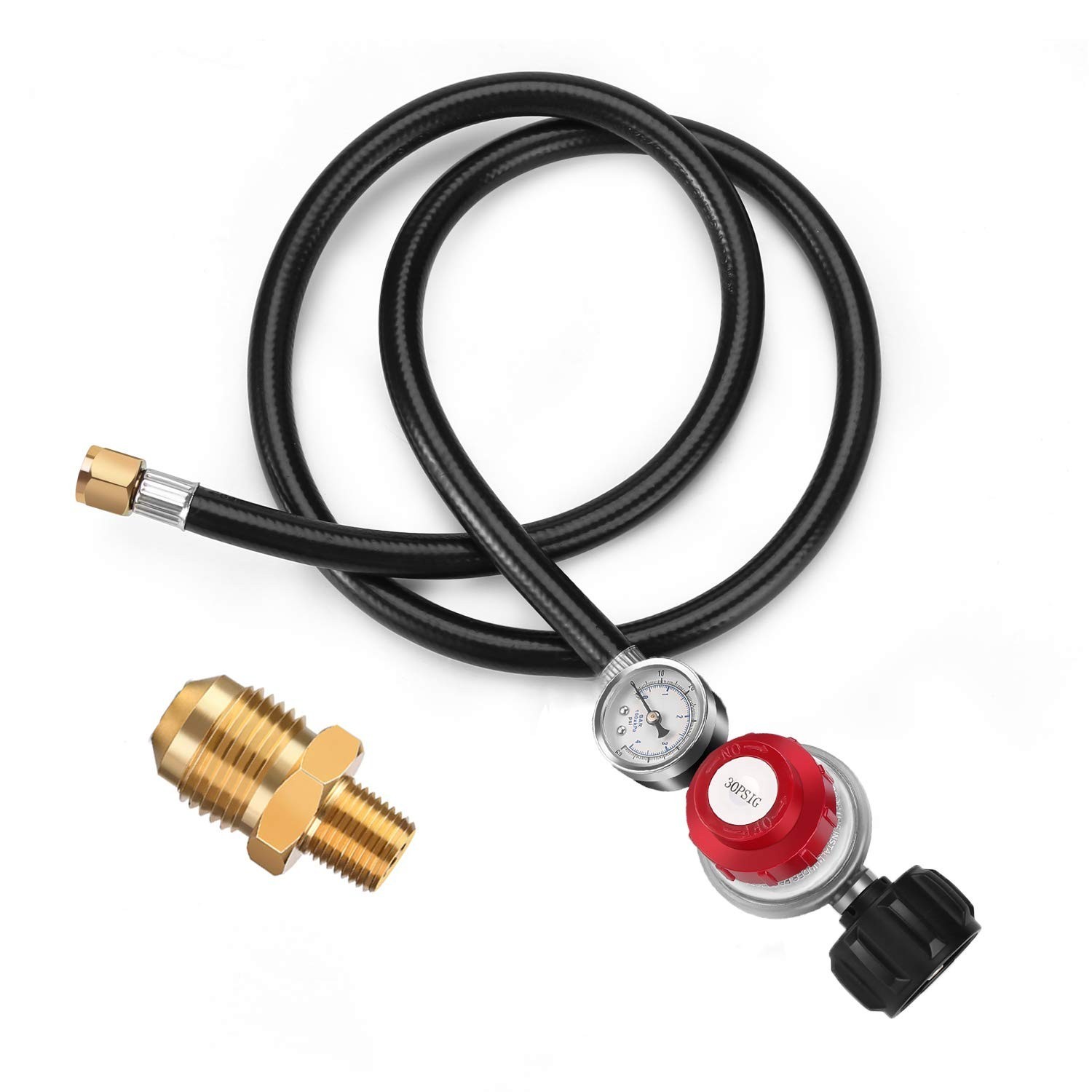 WADEO 4FT 0-30 PSI HP Propane Regulator Hose Gas Grill Regulator & PSI Gauge US gallery