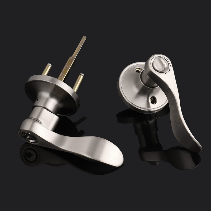 Front Door Handle Entry Lock set Brushed Nickel Privacy Passage Levers Knobs gallery