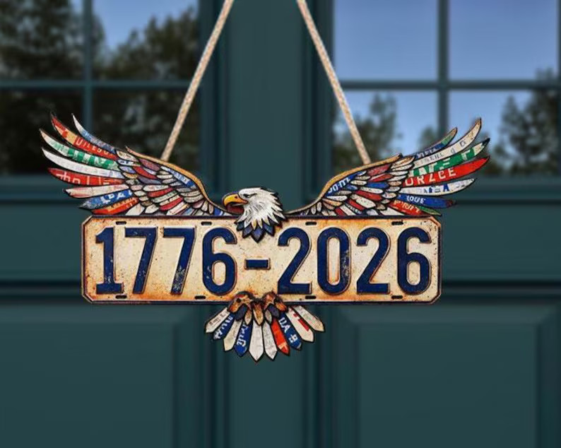 American Eagle License Plate Design Wall Sign with Rope