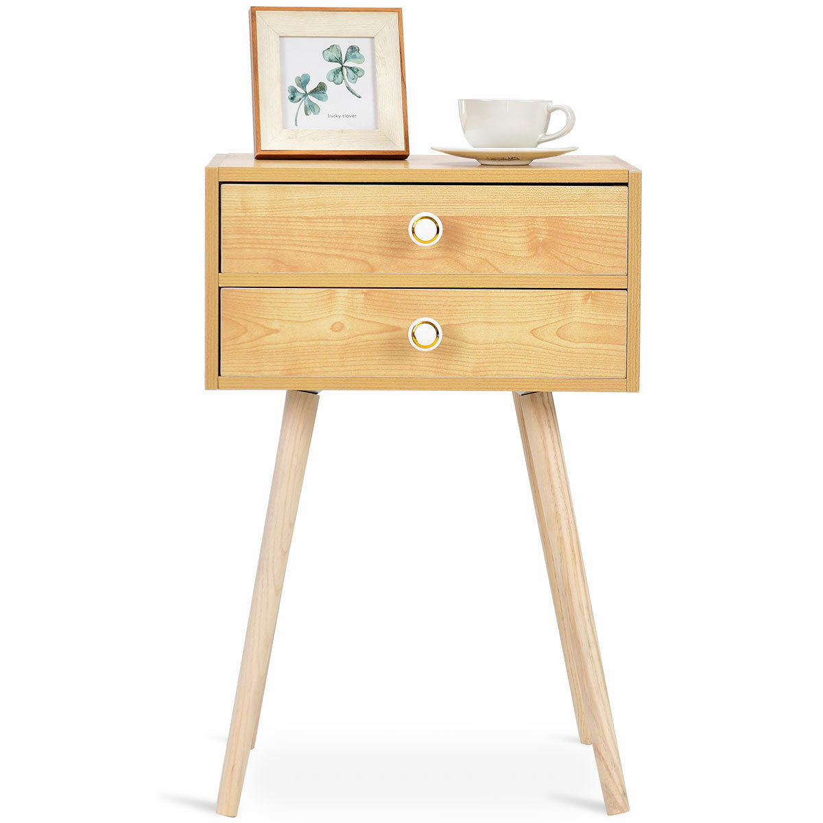 Mid Century Modern 2 Drawers Nightstand In Natural Sofa Side Table End Table gallery