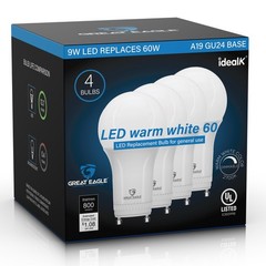 Great Eagle GU24 Led Bulb – A19 Shape, 4 Count (Pack of 1), 2700k Warm White