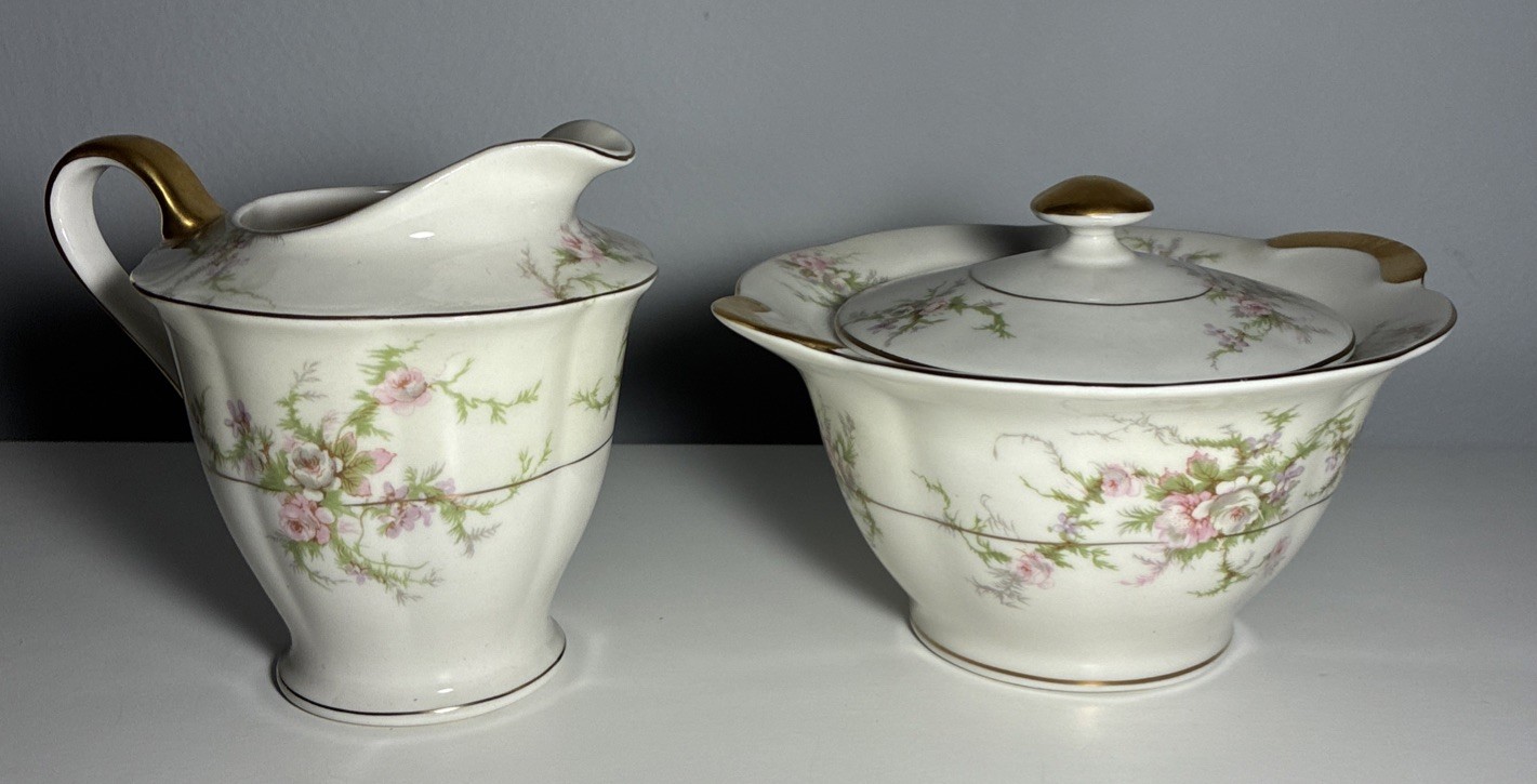 THEODORE HAVILAND Rosalinde CHINA Creamer and Sugar Bowl With Lid New York gallery