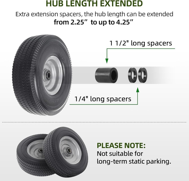 ARPRO 2Pack 10Inch Solid Wheel Replacement 4.10/3.504 Flat Free Tire and Whe... gallery