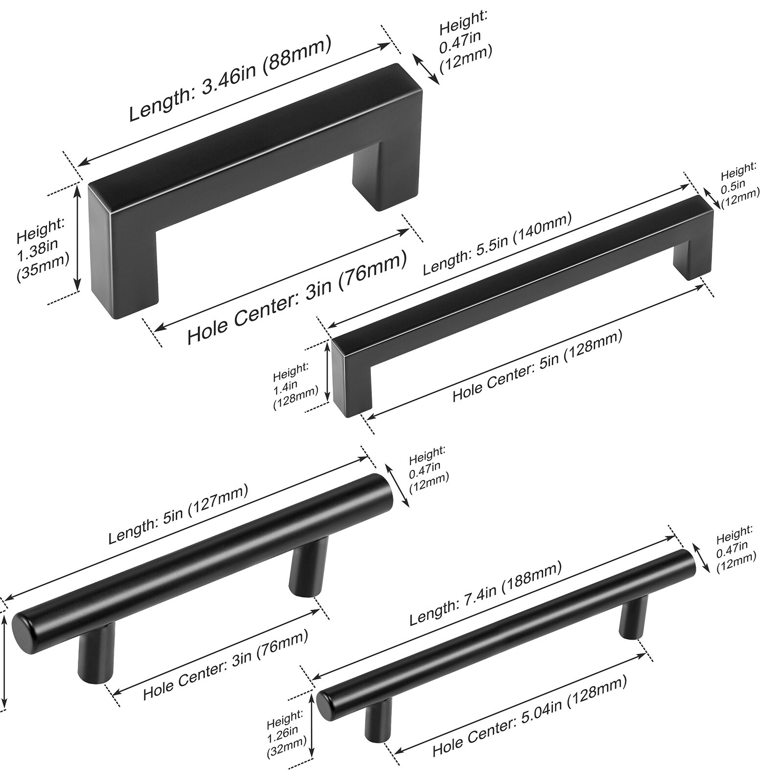 VEVOR 10/30 Pack Stainless Steel Kitchen Square Cabinet Handles Pulls 3/5/6in gallery