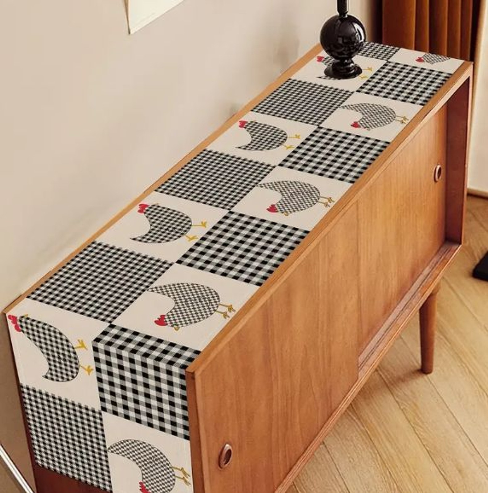 Chicken Table Runner 13x108in Linen Checkered Rustic Farmhouse gallery