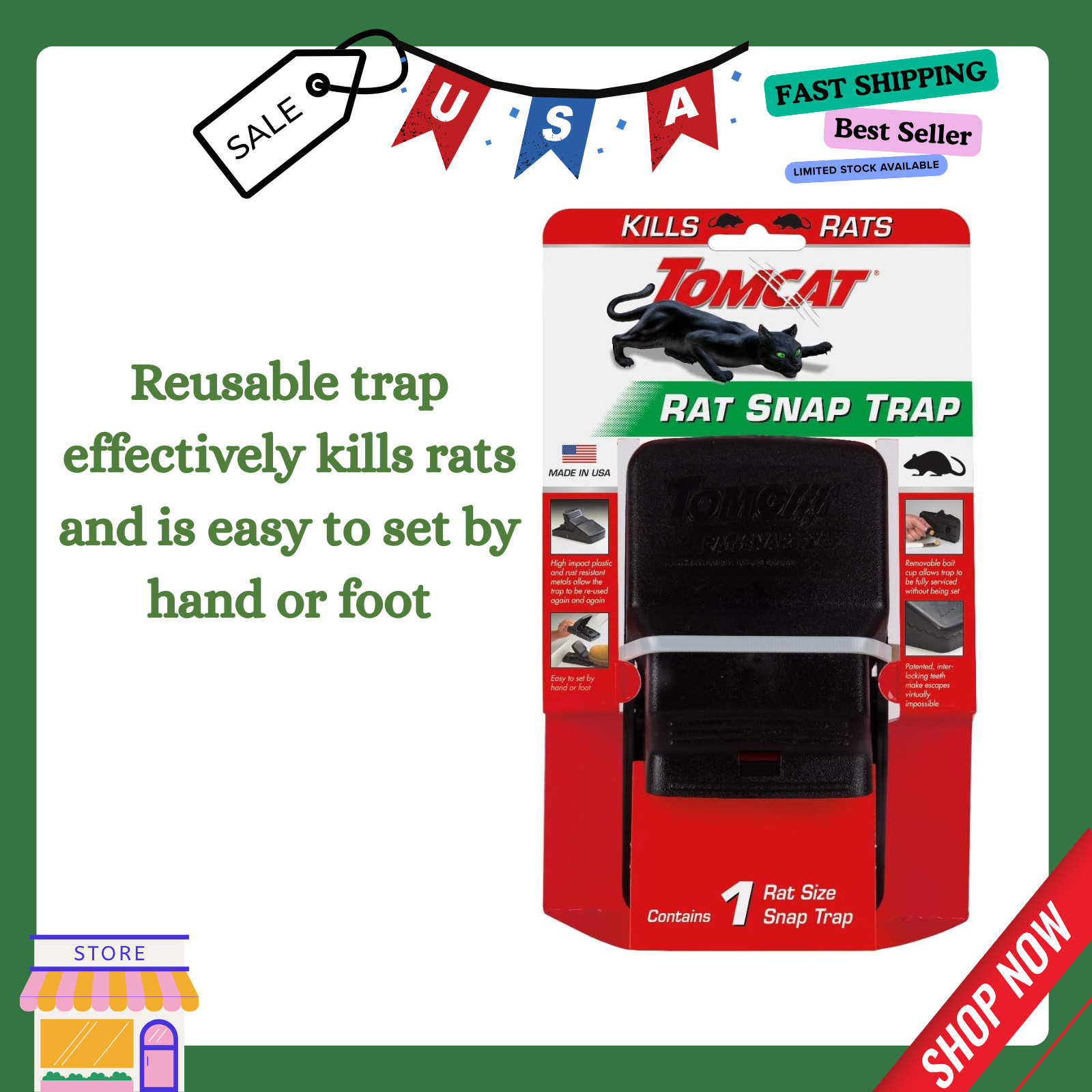 Tomcat Rat Snap Trap, 1 Rat Size Trap - Reusable - Effectively Kill Rats - Ideal gallery