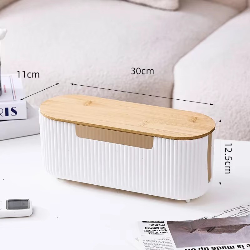 Fluted Cable Management Bamboo Lid Box (11.8" / 30cm) gallery