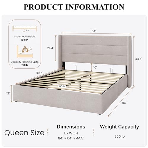 SHA CERLIN Queen Size Lift Up Storage Bed/Modern Wingback Headboard/Upholstered gallery