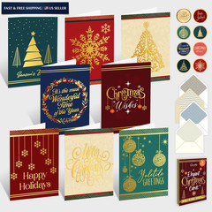 Decorably 16 Pack Gold Foil Embossed 5x7in Merry 5×7 inches, metallic