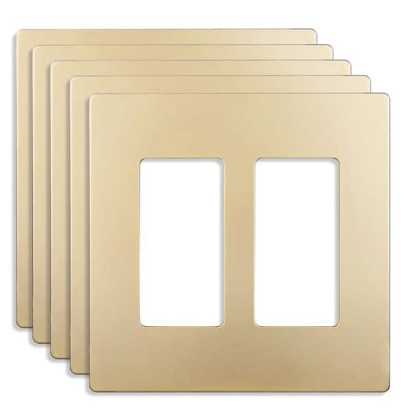 Gold 2-Gang Screwless Decorator Rocker Wall Plate Polycarbonate 5-Pack gallery