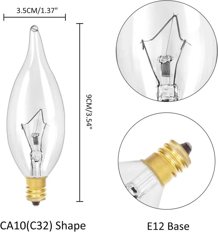 12-Pack E12 B10 Clear Candelabra Base Bulb, 60W 120V Incandescent Candle Light B gallery