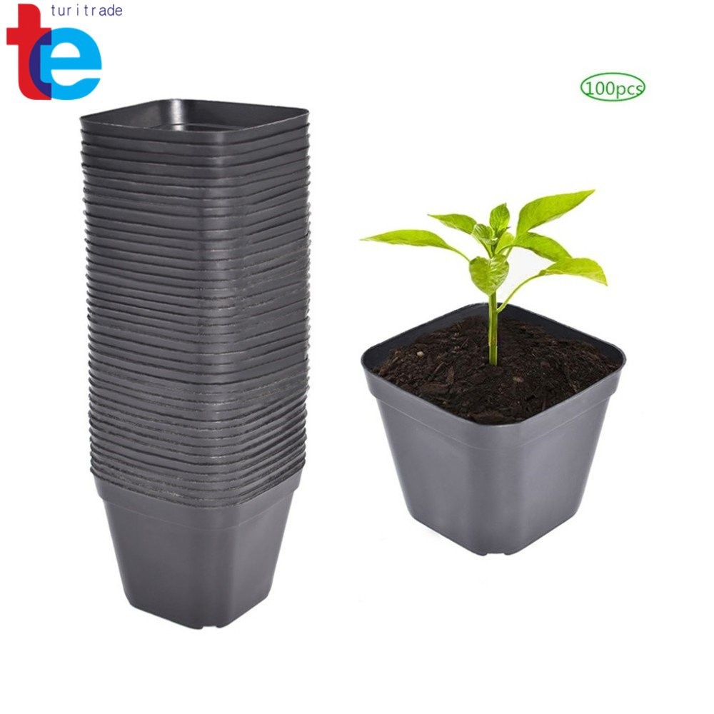 100 PCS 4" Square Seedling Pot Nursery Seeds Starting Planting Cuttings Plastic gallery