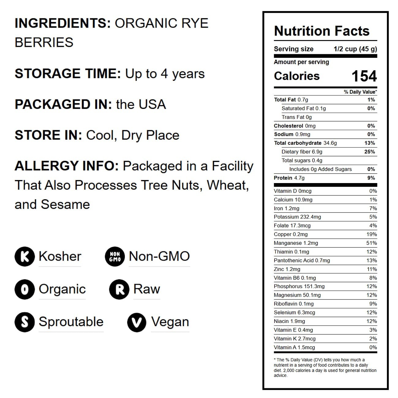 Organic Rye Berries – Whole Wheat Grain, Non-GMO, Kosher, Raw – by Food to Live gallery