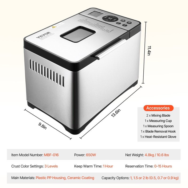 VEVOR 2LB 19-in-1 Bread Maker Automatic Compact Dough Machine Nonstick 3 Colors gallery