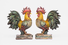 Decorative Roosters/Bookends, 2 Pc Set, Farmhouse Decor, HANDMADE IN USA