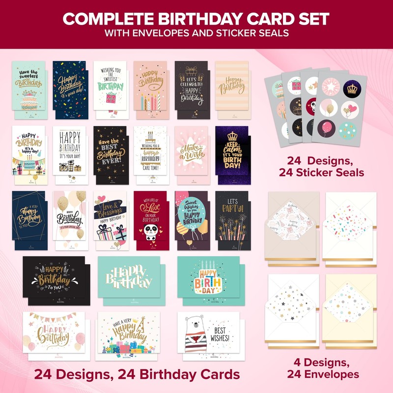 24 Pack Foiled and Glittery Assorted 6x4in Assorted Birthday Cards gallery