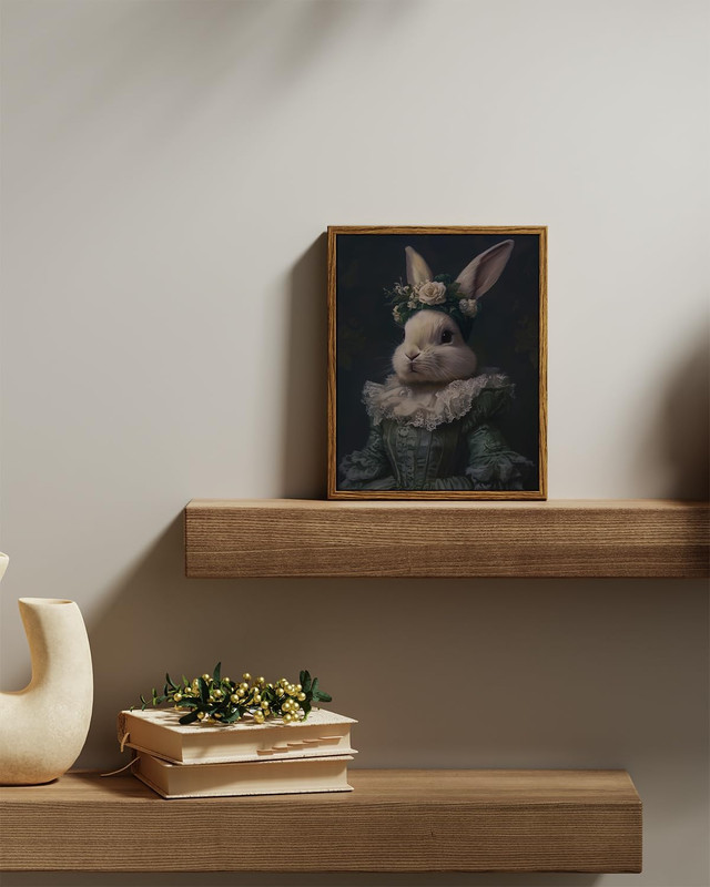 Vintage Framed Canvas Wall Art, Easter Bunny Home Decor, Bedroom Living Room Stu gallery