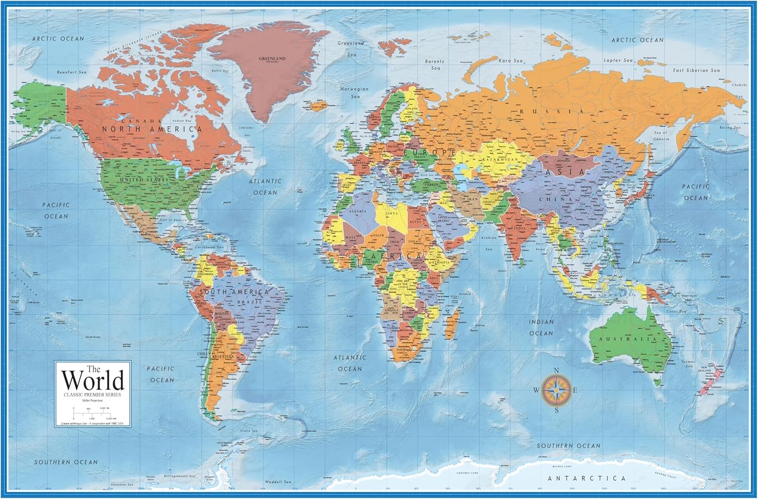 Swiftmaps World Premier Wall Map Poster Mural 24h x 36w gallery