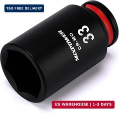 MIXPOWER 1/2″ Drive Deep Impact Socket, CR-MO, 33mm, Metric, 6 Point, Axle Nut I
