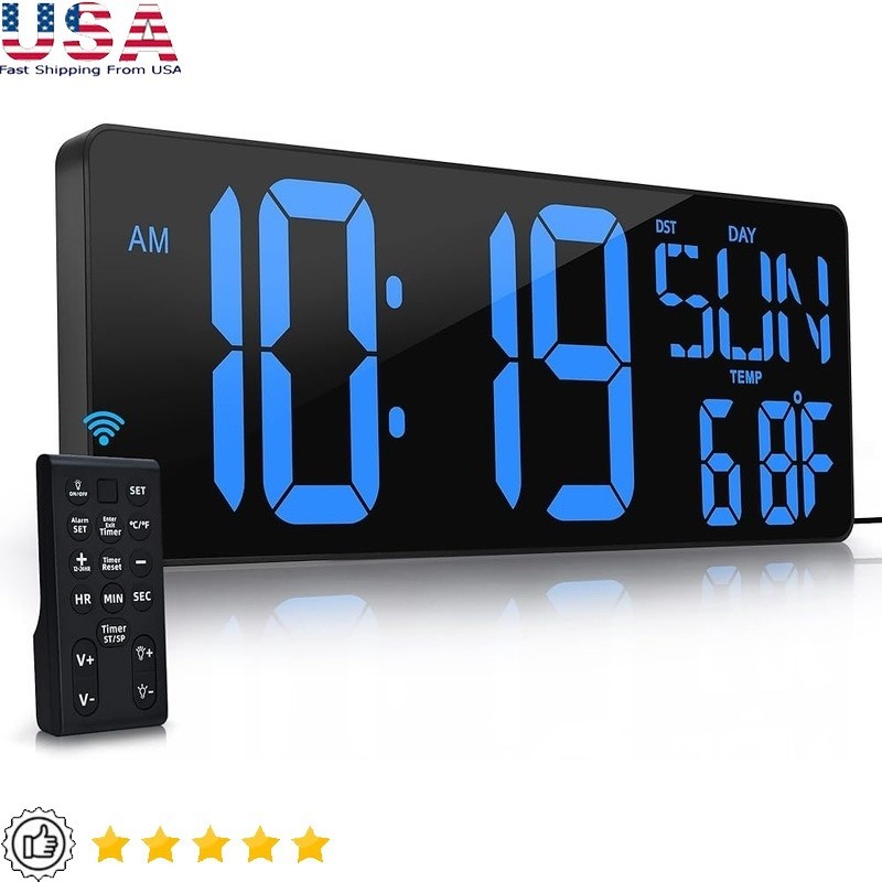 Extra Large LED Digital Wall Clock Auto Dimming Snooze Timer Remote Control gallery