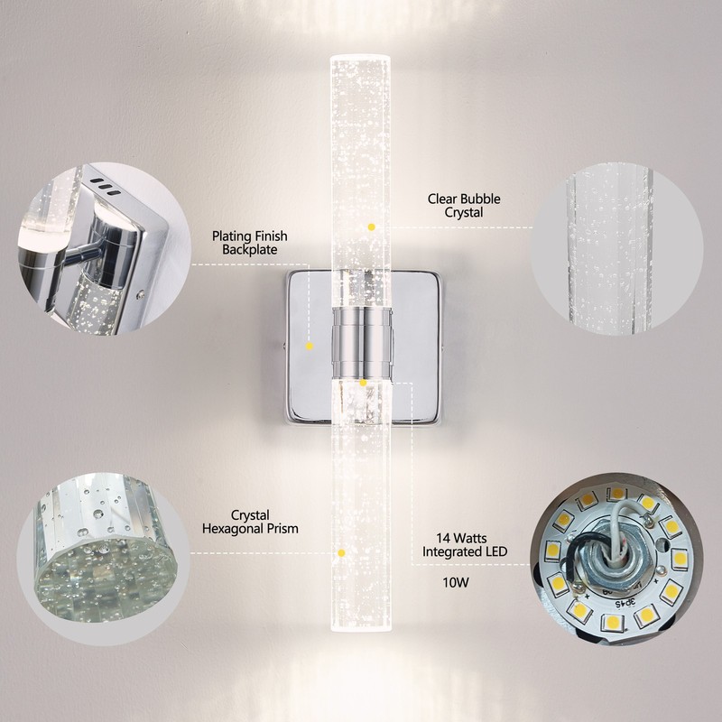 2 Pack 17 Inch Bubble Crystal Wall Light Modern Chrome LED Indoor Sconce Fixture gallery