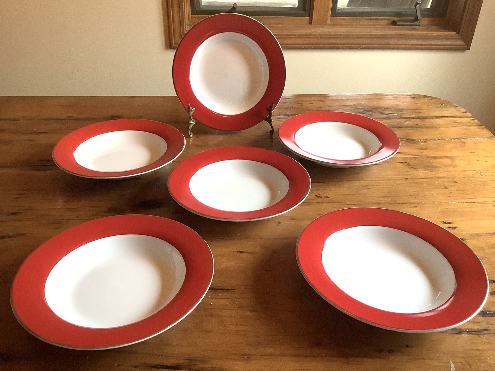 Target Traditional Holiday Red Gold rim 8 3/4” Bowls Set Of 6 New! gallery