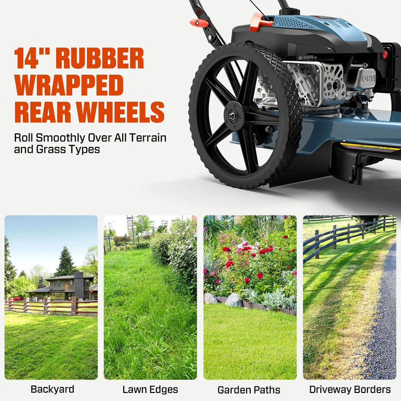 Walk Behind String Trimmer, 170cc 4-Cycle Gas Brush Hog Mower, 22 Inch Cutting gallery