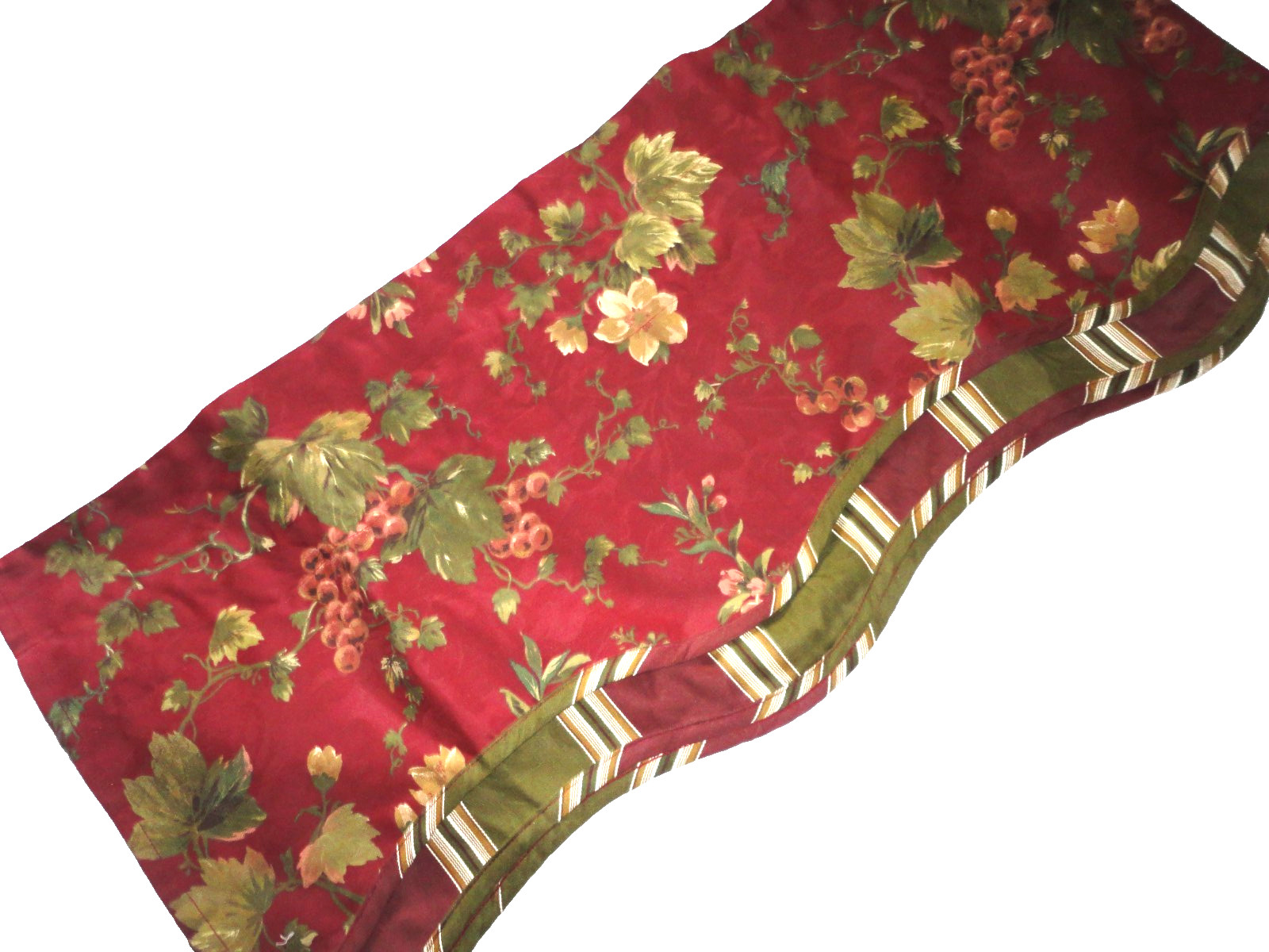 WAVERLY CHIANTI DARK CABERNET GOLD GRAPES FLORAL STRIPES (1) VALANCE 76X16 gallery