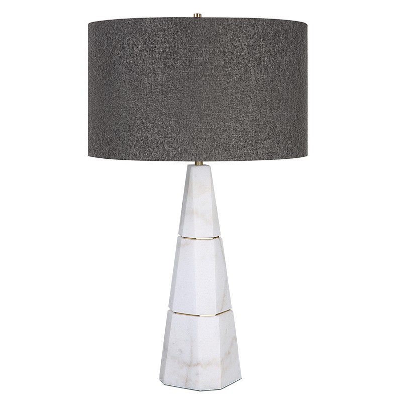 Luxe Tapered White Marble Pyramid Table Lamp 29 in Faceted Gray Veined Brass gallery