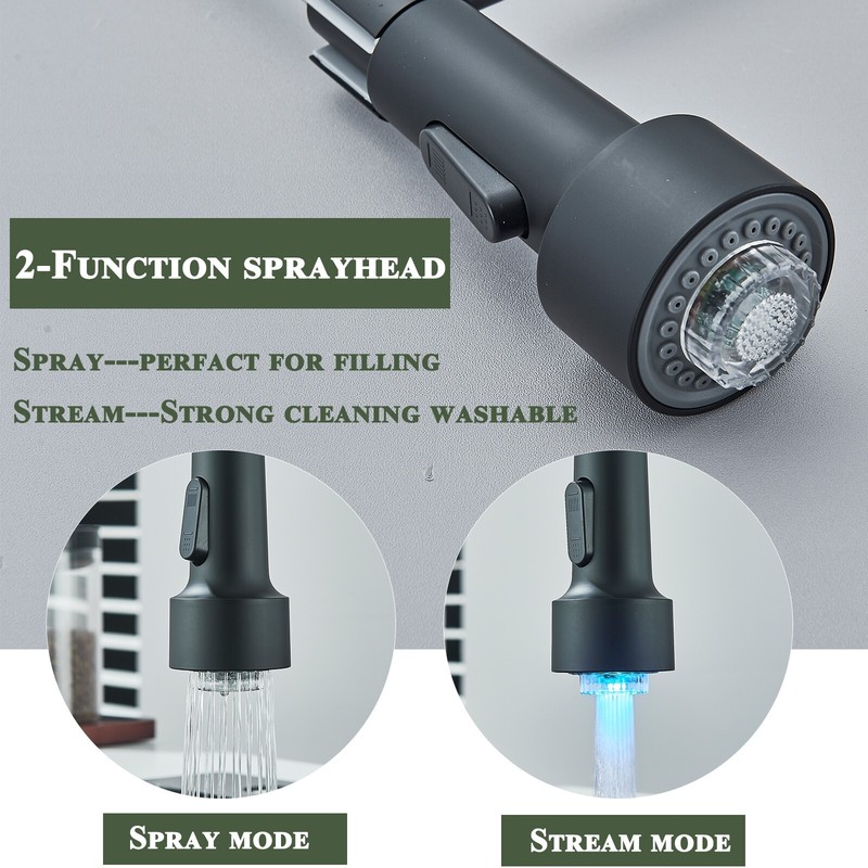 LED Light Kitchen Faucet with Pull Down Sprayer 1 Hole Swivel Sink Faucet Black gallery