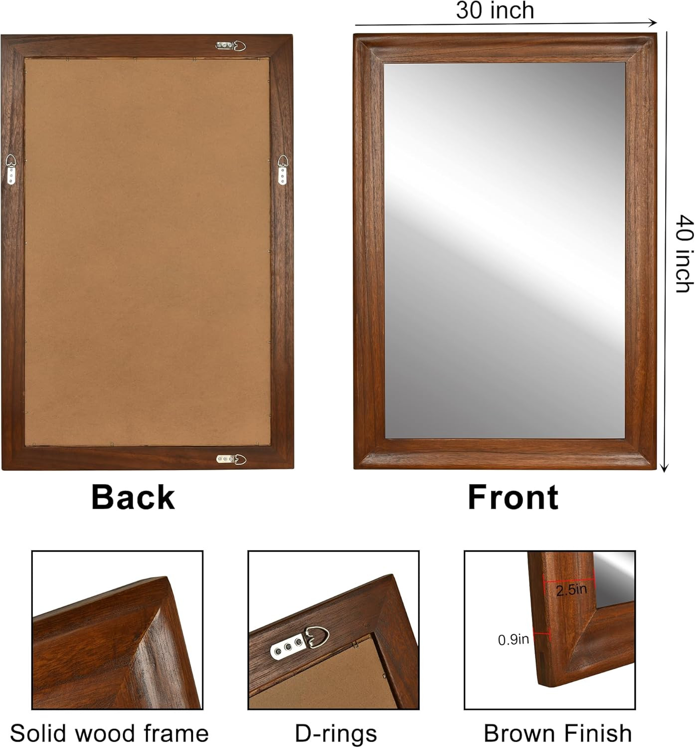 Rustic 30x40 Inch Walnut Brown Bathroom Mirror - Farmhouse Wall Decor gallery