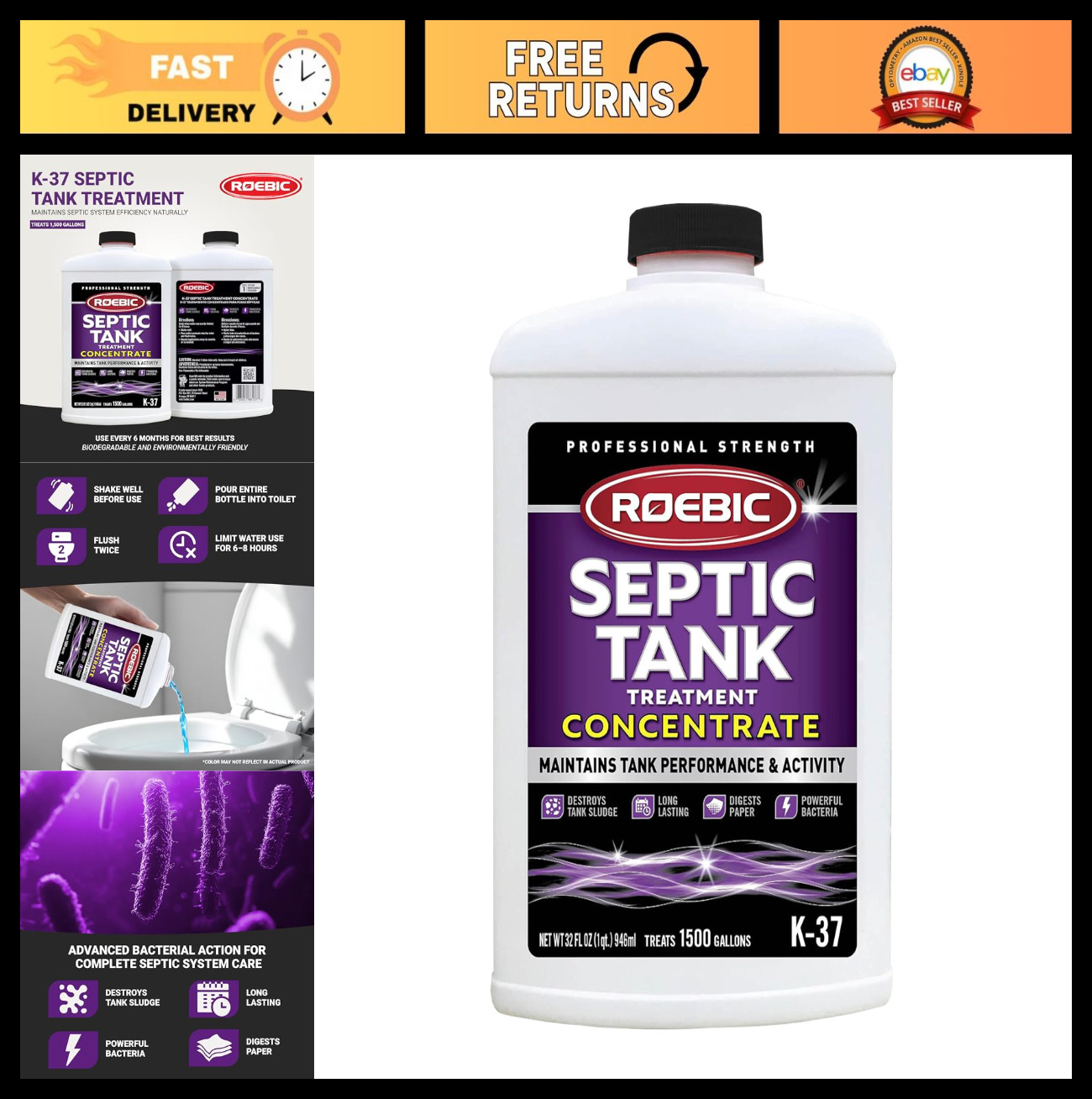 Septic Tank Treatment Concentrate 32 oz - Safe for All Plumbing Systems, Colorle gallery