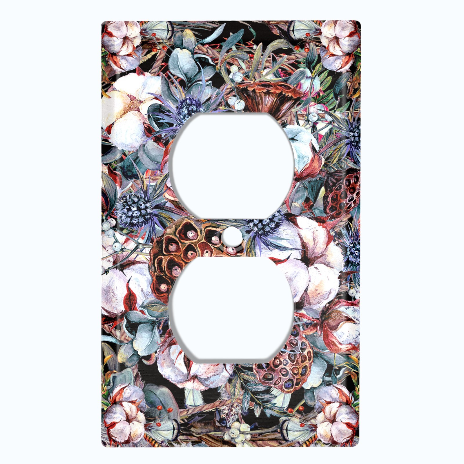 Metal Light Switch Cover Wall Plate Lotus Pod Cotton Flower Plant Leaves FLW029 gallery