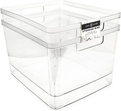 2-Pack Extra-Large Clear Storage Bins 11.5” L x 14” W x 9” H w/Cutout Handles