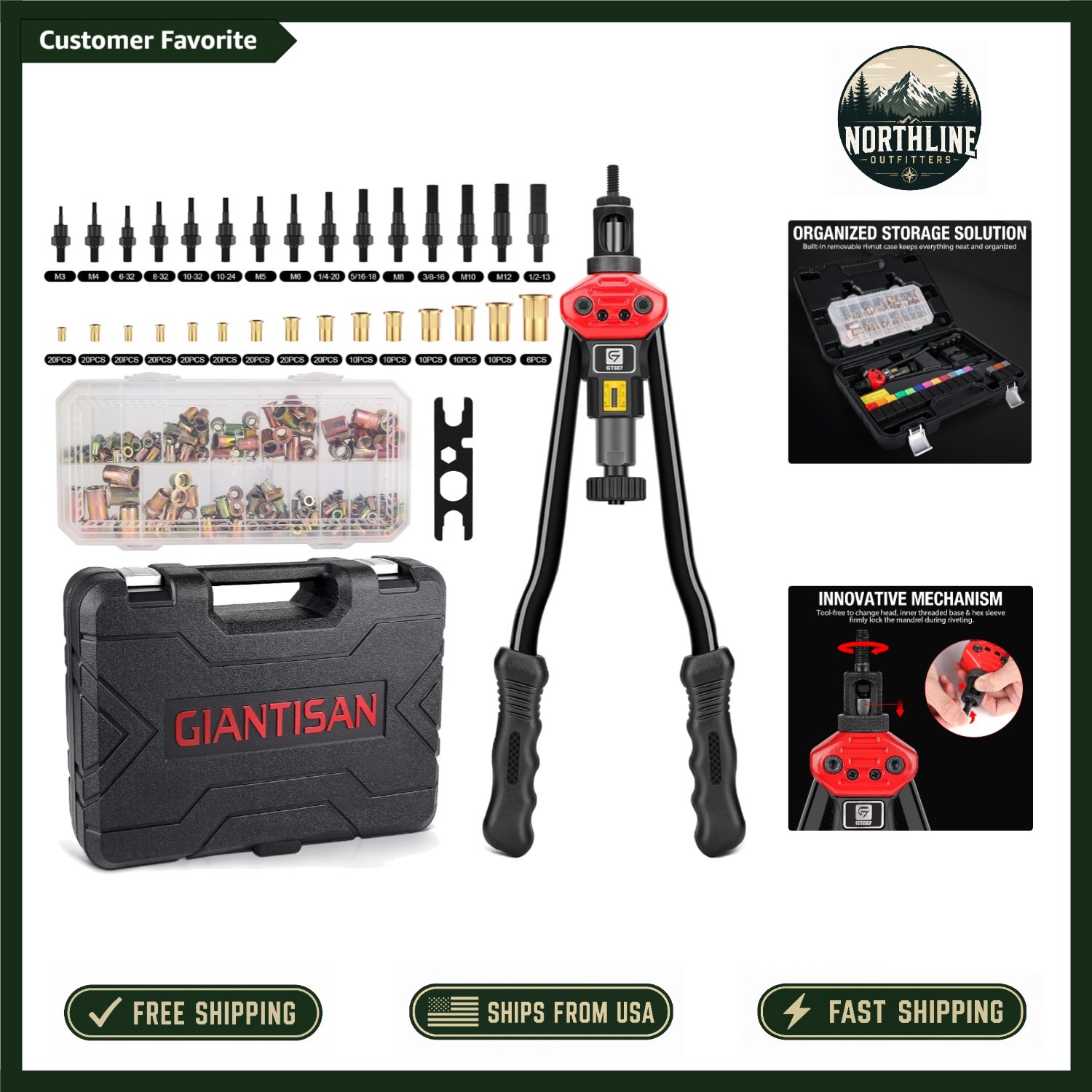 Effort-Saving 16-Inch Rivet Nut Tool Kit - Complete 236-Piece Assortment Set gallery