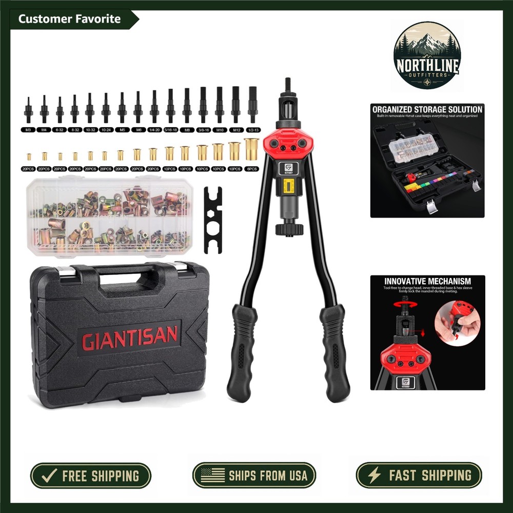 Effort-Saving 16-Inch Rivet Nut Tool Kit - Complete 236-Piece Assortment Set