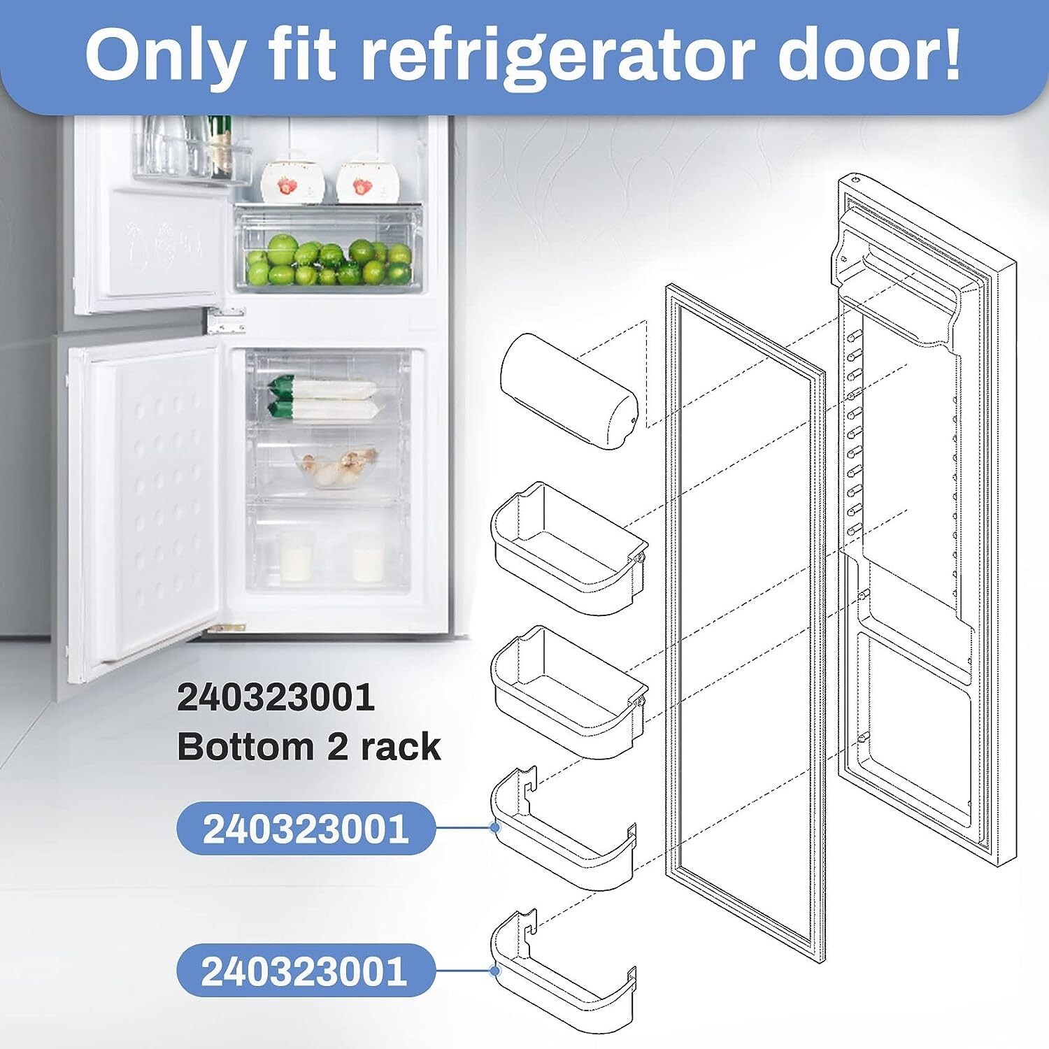 Refrigerator Side Door Bottom Shelf Compatible with Frigidaire 240323001 2-Pack gallery