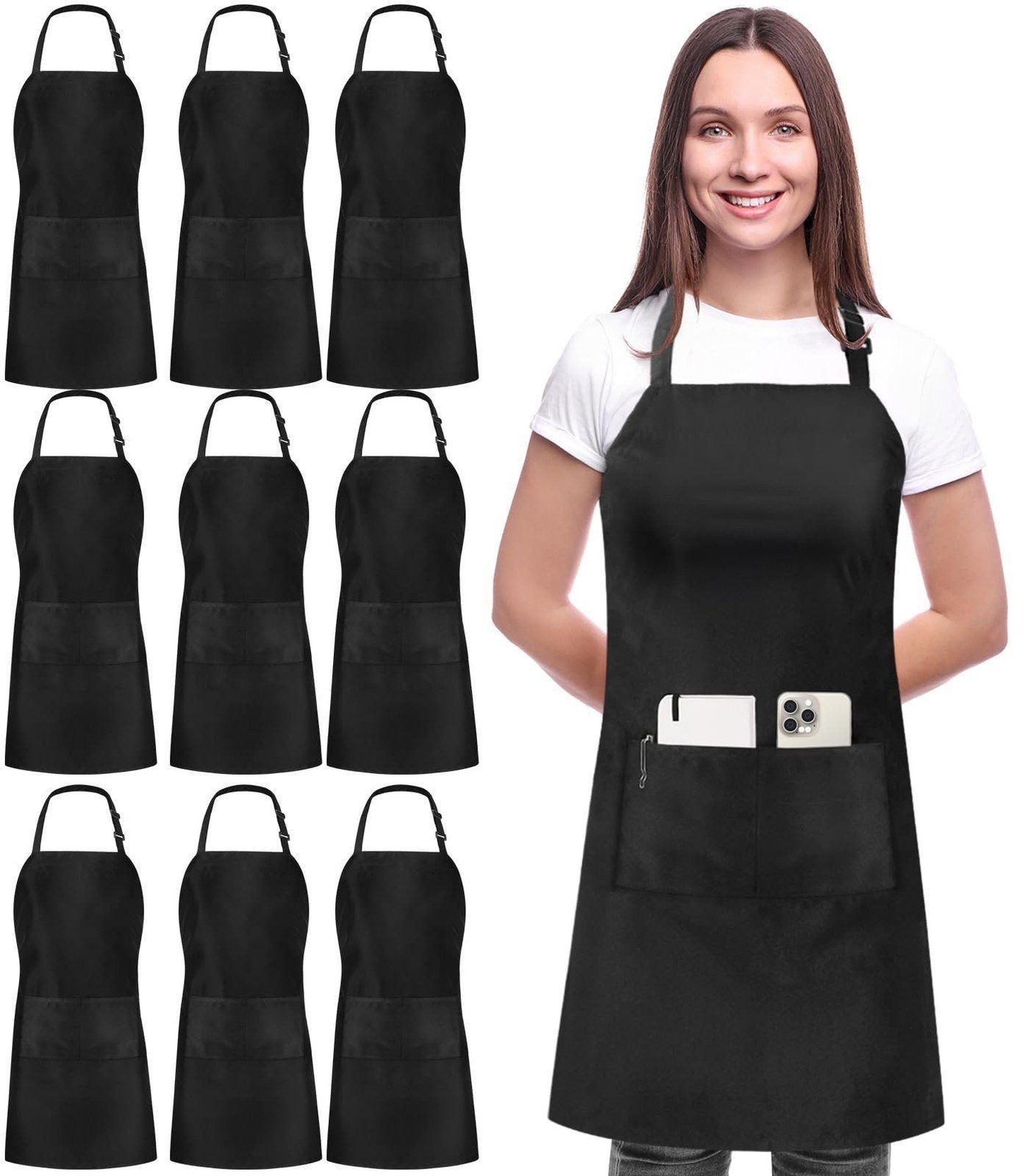 Utopia Kitchen 10 Pack Bib Apron, Unisex Adjustable Aprons with 2 Pockets,... gallery