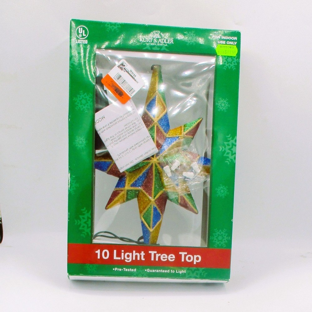 Kurt S. Adler 10 Light Multicolor Glitter Star Tree Top For Indoor Use Only