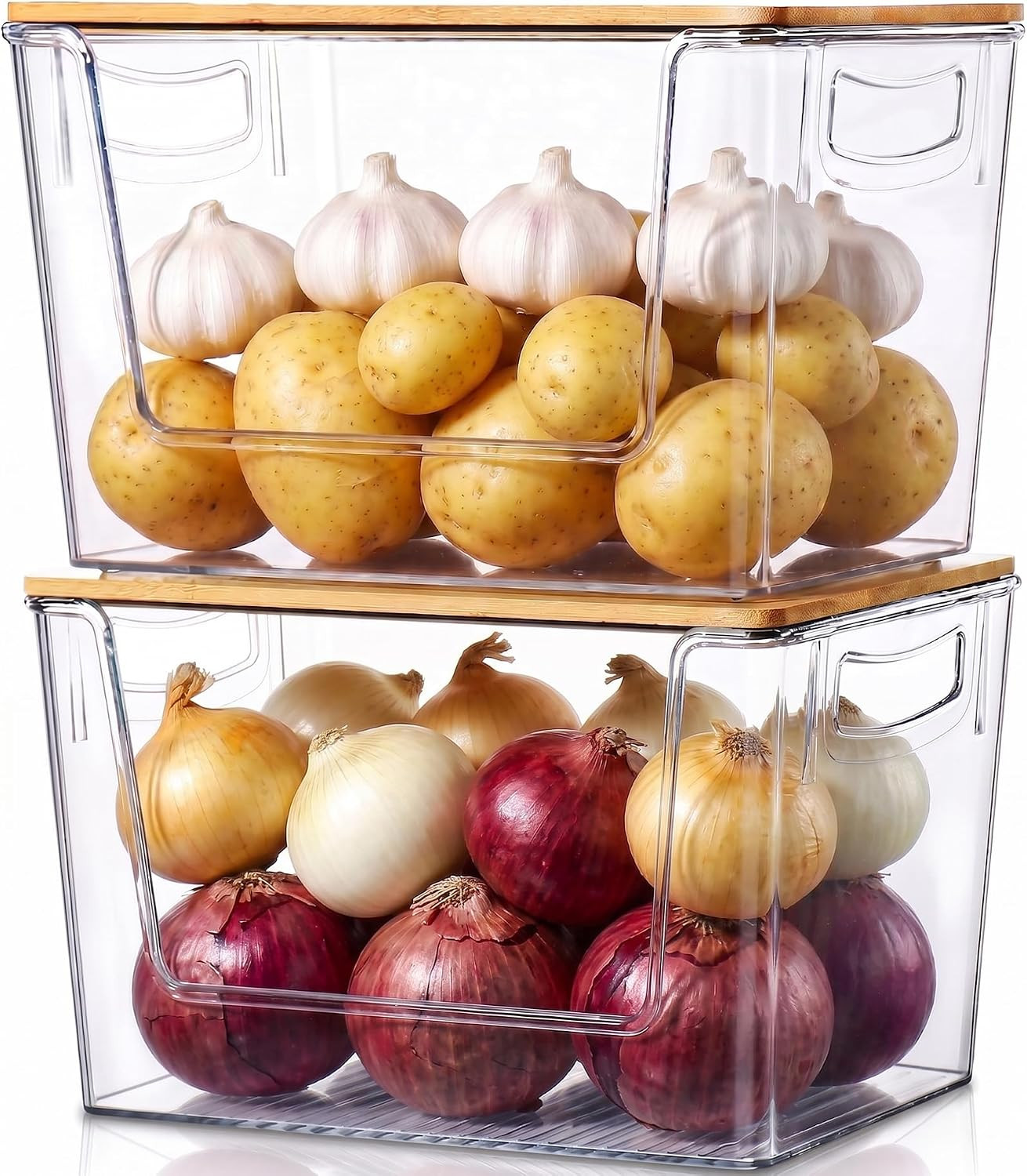 2 Pack Clear Pantry Storage Bins with Lids Stackable Kitchen Organizer Container gallery