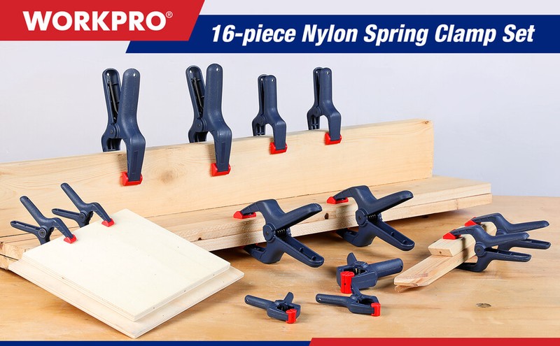 WORKPRO Spring Clamp Set 16-Piece Nylon 4pc 6-1/2"6pc 4-1/2"6pc 3-3/8"Heavy Duty gallery