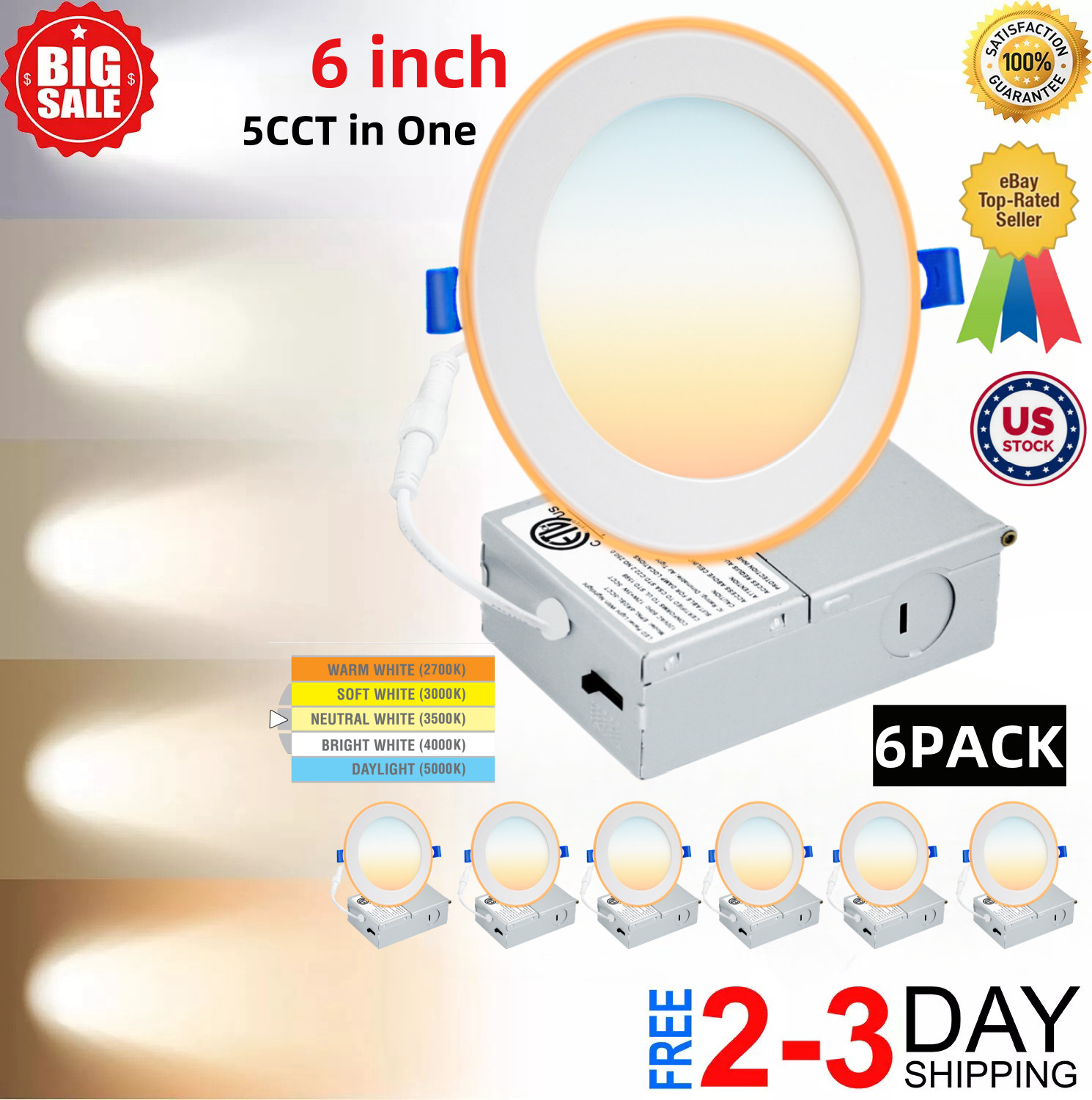 6 Inch 5CCT LED Recessed Ceiling Dimmable Light with Junction Box 2700K-5000K gallery