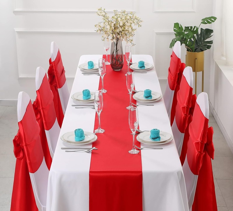 2 Pack Red Satin Table Runner 12 x 108 Inch, Smooth Table Runners for Wedding... gallery