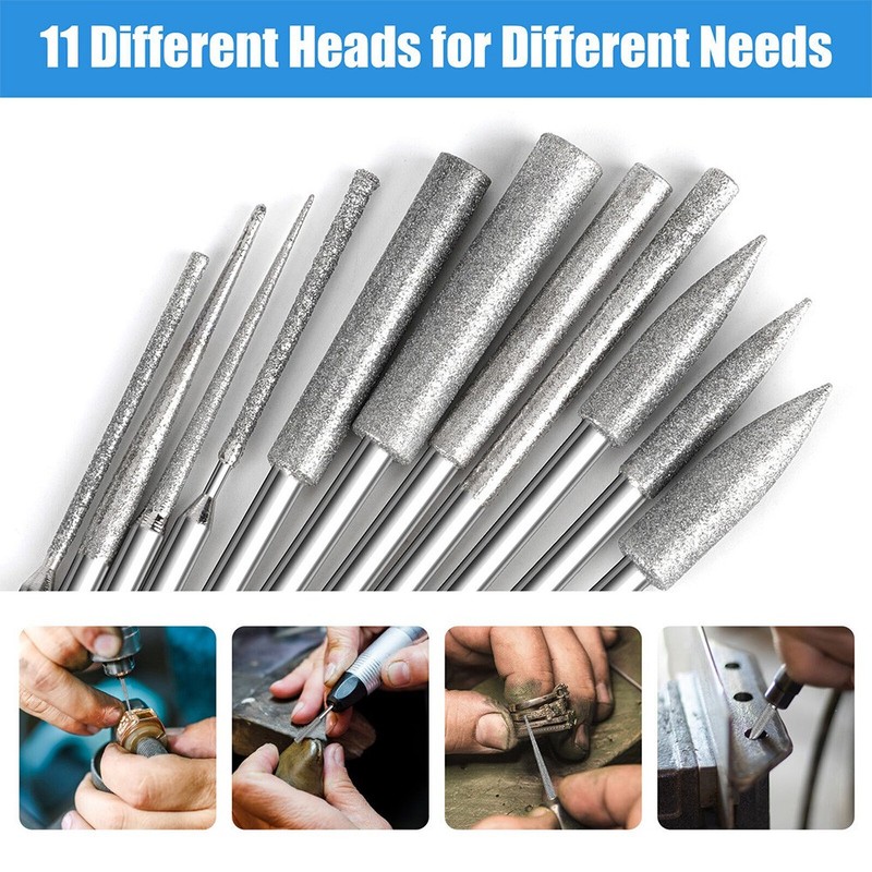 11x Diamond Burr Bits Rotary Tools Kit 1/8" Shank For Carving Grinding Polishing gallery